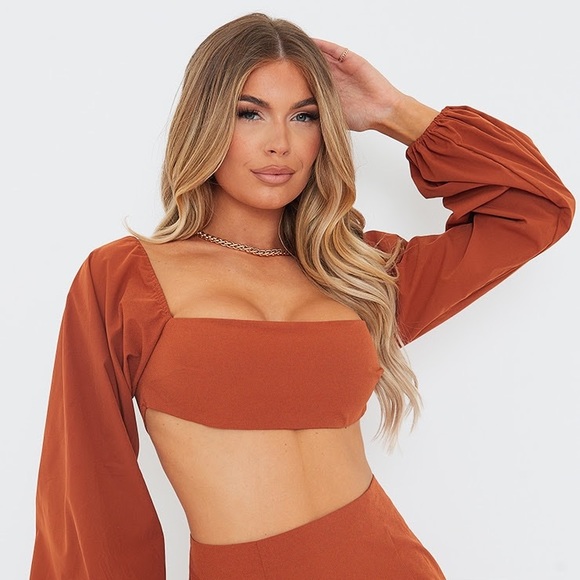 Rust Cut Out Balloon Sleeve Dress - Picture 2 of 4